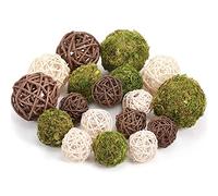 18 Pcs Green Moss Decorative Balls Wicker Rattan Cord Balls Set, Vase Bowl Filler Balls Hanging Balls for Christmas Centerpieces Home Tree Garden Wedding Party Coffee Table