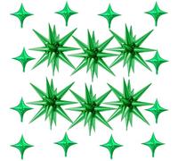18 Pcs Green Star Balloons, Green Balloon with 6 Pcs 22-Inch Explosion Stars Balloons 12Pcs 10-Inch Four Pointed Star Foil Balloon for Jungle Safari Theme Football Birthday Party Decorations