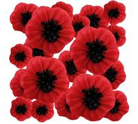 18 Pcs Halloween Artificial Red Poppy Flowers Large Poppies Fake Flowers for Veterans Day, Remembrance, Halloween, Fall Wedding, Graduation, Wreath, Backdrop Decor (6,8,12 Inches)