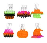 18 Pcs Halloween Children's Mini Bubble Keychain Toys, Colorful Silicone Bubble Keychain, Stress Relieving Sensory Popular Toys, for Kids, Pack Gifts