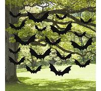 (18 Pcs) Hanging Bats Halloween Decoration Outside, Large Flying Plastic Bats Outdoor Decor, 3 Different Sizes with Cute Eye Stickers for Hanging in The Tree, Porch, Yard, Lawn, Indoor