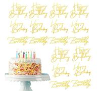 18 Pcs Happy Birthday Cake Toppers Mirror Acrylic Side Cake Decorations Happy Birthday Sign for Birthday Party Cake Decor (18, Gold)