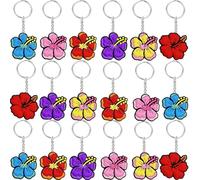 18 Pcs Hibiscus Flowers keychains Hawaii Tropical Party Favor for Hawaii Luau Aloha Party Supplies