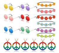 18 Pcs Hippie Costume Accessories for Women 60s 70s Hippie Accessories Set Daisy Hippie Headband Flower Crown Glasses Peace Sign Necklace for 60s 70s Themed Party Favors Groovy Carnival Party Decor