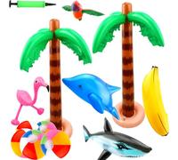 18 Pcs Inflatable Palm Coconut Trees Blow Up Flamingo Banana Beach Balls Shark Dolphin Beach Pool Toys for Summer Beach Pool Party Hawaiian Luau Tropical Themed Party Supplies