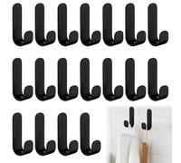 18 Pcs J Shaped Self Adhesive Hooks, Stick on Wall Sticky Hooks Extra Strong, Waterproof Plastic Wall Hook, Black Command Hook for Kitchen Towels Bathroom Hanging Keys (Black)