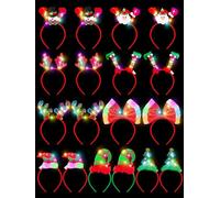 18 Pcs Light Up Christmas Headband, Chrstmas LED Lighting up Headbands, Chrismas Tree Santa Hat Elf Hat Xmas Headwear, Christmas Decorations for Xmas Party Favors Costume Decor Supplies