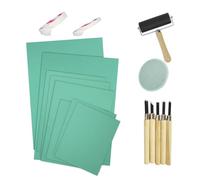 18 PCS Lino Printing Kit, Including A4 A5 A6 Lino Sheets 5 Lino Cutting Tools Roller Lino Printing Tools Kit with Positioning Masking Paper for Engraving Printmaking DIY Stamp Art Craft