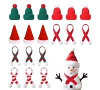 18 Pcs Mini Christmas Hat and Scarf Set, for Table Decor, Snowman Decoration, DIY Craft Art, Doll Accessory, Gift, Party, Mini Knit Hats with Tree Ornaments, Santa Claus Cap, Bottle Cap Decoration