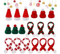 18 Pcs Mini Santa Hats and Scarves Set, Knitted Mini Christmas Hat Bottle Cap, Knitting Xmas Mini Hat Decorations for Crafts, Tree, Snowman, Bottles, and Pets, Christmas Knitted Mini Accessories