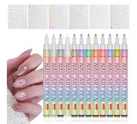 18 PCS Nail Art Pens Set with Nail Art Stickers, 12 Color,Waterproof,Quick-Drying,0.7mm Fine Tip,for Painting Nails,DIY,Art,Adorn for Women,Girls