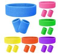 18 Pcs Neon Sweatbands Set Includes 6 Pcs Sports Elastic Athletic Headband and 12 Pcs Wrist Sweatband, Absorbing 80s Sweat Band for Men Women