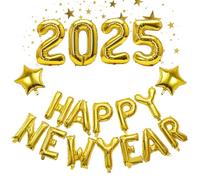 18 Pcs New Years Eve Decorations 2025,Happy New Year Balloons Party Supplies Foil Balloon Decoration,New Year's Gold/Silver Banner Arch Ballons Table Accessories,for Graduation Background (Gold)