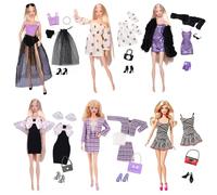 18 Pcs Outfits for Girls Doll, Doll Clothes for 11.5 Inch Girl Dolls, Purple Dress Fashion Accessories, 6 Dresses + 4 Exquisite Bags + 6 Pairs of High Heels + Pearl Necklace + Sunglasses