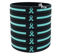 18 Pcs Ovarian Cancer Awareness Bracelets Bulk Items Accessories Teal Awareness Ribbon Silicone Wristbands Cervical Cancer Awareness PTSD Products Unisex Wristbands for Men Women Teal