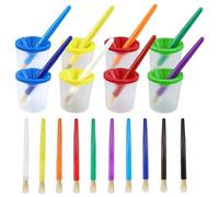 18 Pcs Paint Brushes in 10 Colors and 8 Pieces Assorted Colored Spill Proof Paint Cups，Non-Spilled Water Cup Mixing Paint Pot and Stopper Lid for Kids School Supplies Art Class