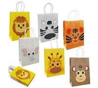 18 pcs Paper Gift Bags Multipack with Handles, Animal Jungle Party Bags with Handle for Kids Birthday, New Year Party, 21x15x8cm