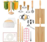 18 Pcs Pasta Making Tools Set, Homemade Pasta Making Kit Includes Ravioli Maker Mold, Gnocchi Board, Pasta Drying Rack, Red Pastry Mat and Rolling Pin for Beginners & Home Chefs
