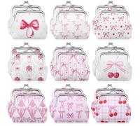 18 Pcs Pink Bow Coin Purse Bulk for Women Mini Kiss Lock Change Purses Inspirational Vintage Cute Travel Pouch Wallet Bag for Ladies Mother Teacher Colleague Gifts