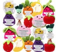 18 Pcs Positive Fruit Sunflower Emotional Crochet Dolls Bulk Support Encouragement Emotional Knitted Crochet Gifts with Positive Words for Friends Coworker Decorations Home Office (Mixed)