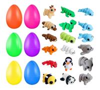 18 Pcs Pre Filled Easter Eggs with Articulated 3D Printed Animals Cute Movable Joint Mini 3D Printed Animals Fidget Toys for Kids Small Easter Egg Fillers Egg Hunt Games Classroom Prizes Party Favors
