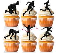18 PCS Running Cupcake Toppers Sports Cupcake Topper Run Marathon Cake Decor Picks Track and Field Birthday Themed Party Decorations Supplies