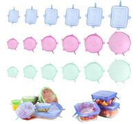 18 Pcs Silicone Stretch Lids, Rectangular + Round Reusable Food Covers, 6 Sizes Silicone Lids Food Covers, Fit Various Sizes and Shapes Bowl Cover, Keep Food Fresh Stretchy Lid for Dishes Jars Bowls