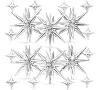 18 Pcs Silver Star Balloons, Silver Balloon with 6 Pcs 22-Inch Explosion Stars Balloons 12Pcs 10-Inch Four Pointed Star Foil Balloon for Anniversary Wedding Disco Birthday Party Decorations