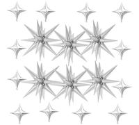 18 Pcs Silver Star Balloons, Silver Balloon with 6 Pcs 22-Inch Explosion Stars Balloons 12Pcs 10-Inch Four Pointed Star Foil Balloon for Anniversary Wedding Disco Birthday Party Decorations