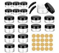 18 Pcs Small Travel Pots for Toiletries 5ml 10ml 20ml Plastic Cosmetic Jars with Lids, Sample Pots for Cosmetics, Cosmetic Sample Jars with Lids for Make-up Lip Balm Containers + 2 Spoons/20 Lables