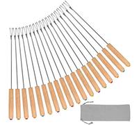 18 Pcs Stainless Steel Fondue Forks with Oak Wood Handle Heat Resistant, Color Coding Cheese Chocolate Fountains Skewers Marshmallow Roasting Sticks, 9.5inch