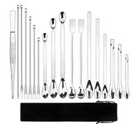 18 PCS Stainless Steel Lab Spatulas Micro Spoons Lab Tweezers Set with Velvet Pouch for Laboratory Sampling Powders Gel Cap Filler