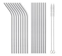 18 Pcs Stainless Steel Straws, Reusable Metal Drinking Straws with 2 Cleaning Brush for Smoothie, Milkshake, Cocktail and Hot Drinks
