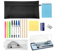 18 Pcs Stationery Set, Back to School Stationery Ruler Set, Maths Sets for Secondary School, with Pencil Case, Notepad, Sticky Note, Pencils, Gel Pens, Erasers, Pencil Sharpener, Compass, Rulers
