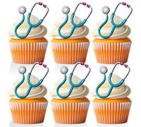 18 PCS Stethoscope Cupcake Toppers for Birthday Nursing Nurse Graduation Decor Doctor Cake Picks Physician Assistant Medical Party Decorations Supplies