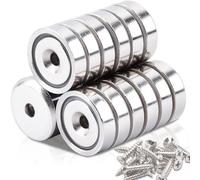 18 Pcs Stong Neodymium Magnets with Holes, 16 mm 20 LBS Round Base Cup Magnets, Rare Earth Magnets Heavy Duty Countersunk Hole Magnets with Screws for Wall Mounting, Kitchen, Office