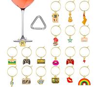 18 Pcs Vintage Wine Glass Charms Set - 80's Markers, Rings, Identification with Buckle and Drawstring Bag for Stem Glasses, Bachelorette Party, Wine Tasting Party Favors Decorations