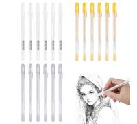 18 PCS White Gel Pens, 0.8mm Fine Point Gel Pens, White/Silver/Gold Paint Pen for Art, Black Paper, Drawing, Sketching, Highlights, Writing & Colouring, Gelly Roll Pens White (6 White+Silver+Gold)