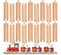 18 Pcs Wooden Train Track Straight Hardwood Train Track Expansion Packs Compatible Wood Train Track Bulk with Major Trains Railway