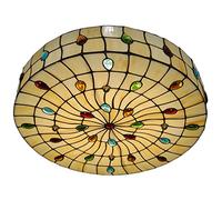 18" Peacock Tail Ceiling Lamp,Tiffany Living Room Lamp Bedroom Lamp Handmade Stained Glass Lampshade Ceiling Light, Flush Mount Ceiling Lighting Fixture for Aisle Foyer,3-Lights