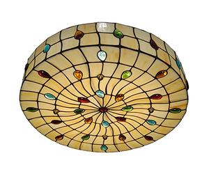 18" Peacock Tail Ceiling Lamp,Tiffany Living Room Lamp Bedroom Lamp Handmade Stained Glass Lampshade Ceiling Light, Flush Mount Ceiling Lighting Fixture for Aisle Foyer,3-Lights