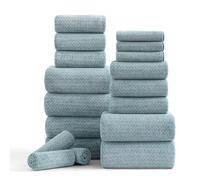 18 Piece Bath Towels Set,100% Microfiber Family Bathroom Towel with Hanging Loops-6 Bath Towels,6 Hand Towels,6 Washcloths,Quick Dry Highly Absorbent Shower Towel for Bathroom,Hotel,Spa-Turquoise