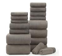 18 Piece Bath Towels Set,Super Soft Family Bathroom Towel Set with Hanging Loops-6 Bath Towels,6 Hand Towels,6 Washcloths,Highly Absorbent Quick Dry Shower Towel for Bathroom,Hotel,Spa-Brown Towel Set