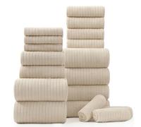 18 Piece Bath Towels Set,Ultra Soft Family Bathroom Towel Set with Hanging Loops-6 Bath Towels,6 Hand Towels,6 Washcloths,Highly Absorbent Quick Dry Shower Towel for Bathroom,Hotel,Spa-Beige Towel Set