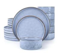 18-Piece Dinner Sets for 6, Homikit Reactive Glaze Stoneware Dinnerware Include Dinner Plates, Side Plates and Cereal Bowls, Non-Scratch, Dishwasher & Microwave Safe, Elegant Myosotis Blue