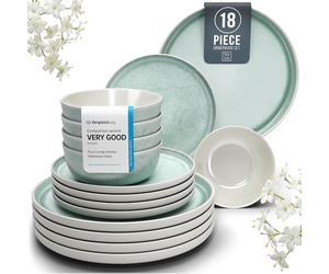 18 piece Dinner Sets for 6 People - Beautiful Mediterranean Style Stoneware Dinner Set for 6 - Dishwasher & Microwave Safe Plates and Bowls Set for 6 - Dinnerware Sets by Pure Living in Turquoise