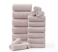 18 Piece Family Bath Towel Set Include 6 Bath Towels,6 Hand Towels and 6 Washcloths Soft Bathroom Towel with Hanging Loops,Highly Absorbent Quick Dry Towels Set for Bathroom,Hotel and Spa-Light Purple