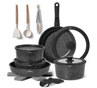 18 Piece Non-Stick Cookware Set - Pans and Saucepans Set with Removable Handle - Suitable for All Heat Sources Including Induction - PFOA Free Non-Stick Coating (Black)