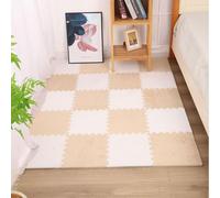 18 Piece Plush Foam Interlocking Carpet Square Foam Jigsaw Puzzle Mat 12x12x1in(White+Camel)