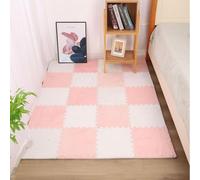 18 Piece Plush Foam Interlocking Carpet Square Foam Jigsaw Puzzle Mat 12x12x1in(White+pink)